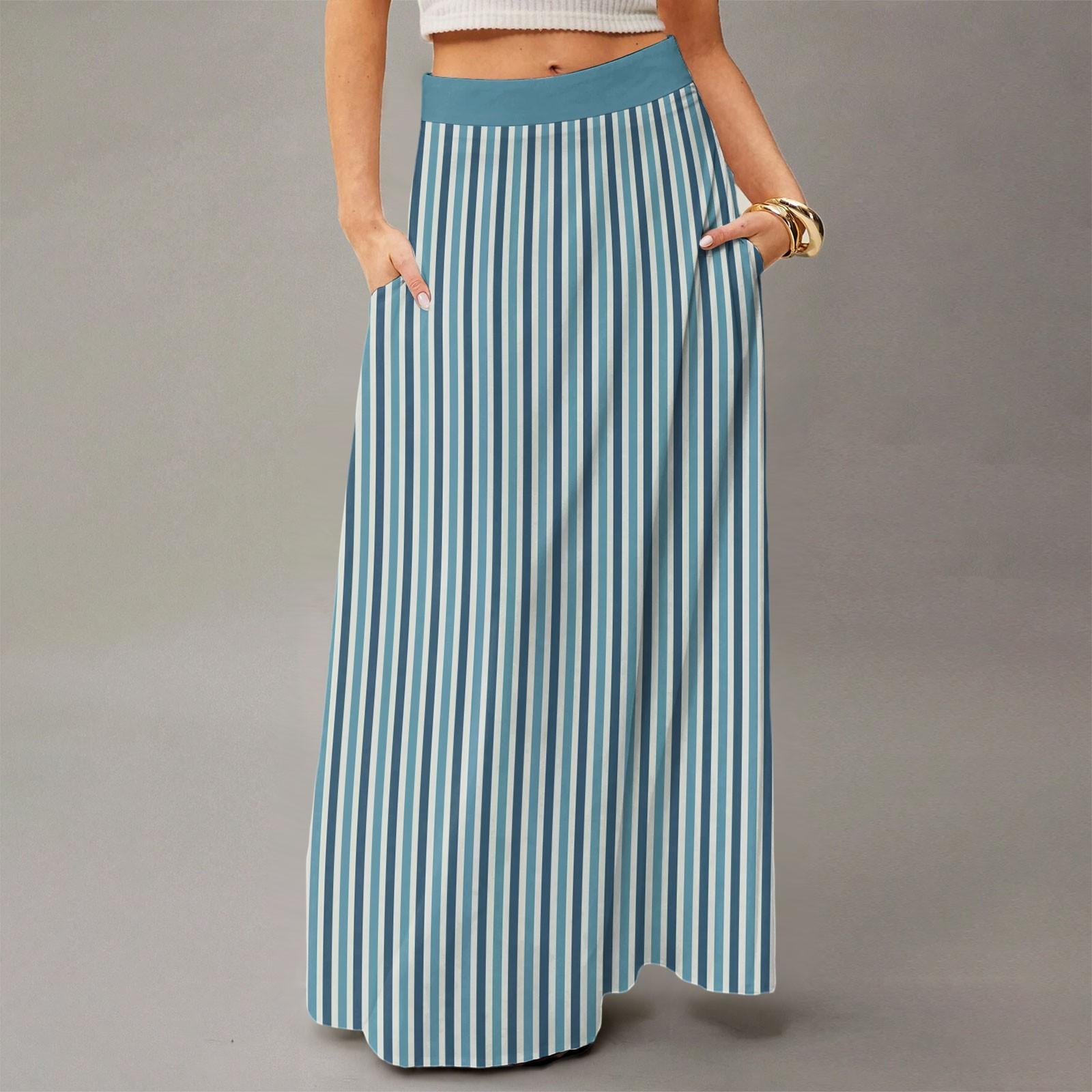 

Женская повседневная складная юбка макси с высокой талией, драпированная, свободного кроя, с карманом, в полоску, в клетку M