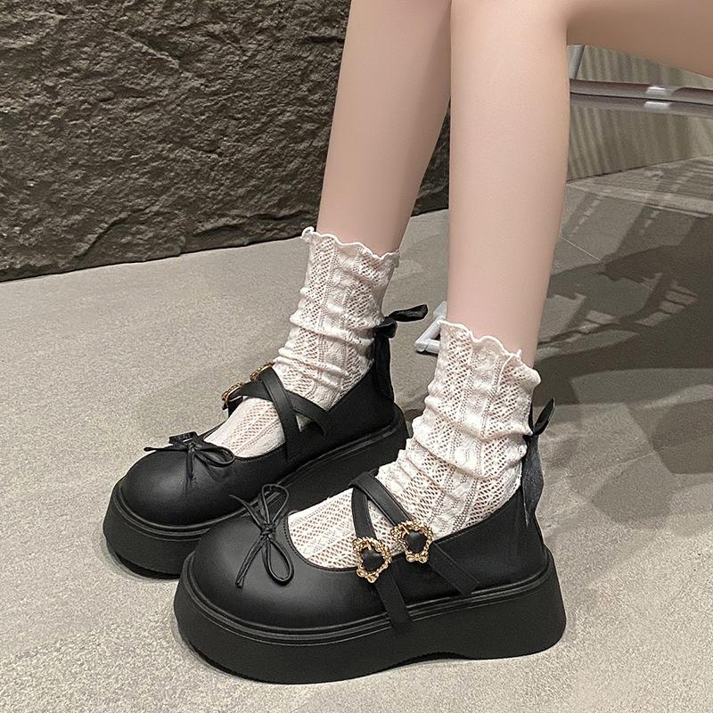 Fashion Spring New Designer Platform Loafers for Women Retro Double Buckle Casual Mary Jane Shoes Women Fashion Bow Leather Shoes Ladies