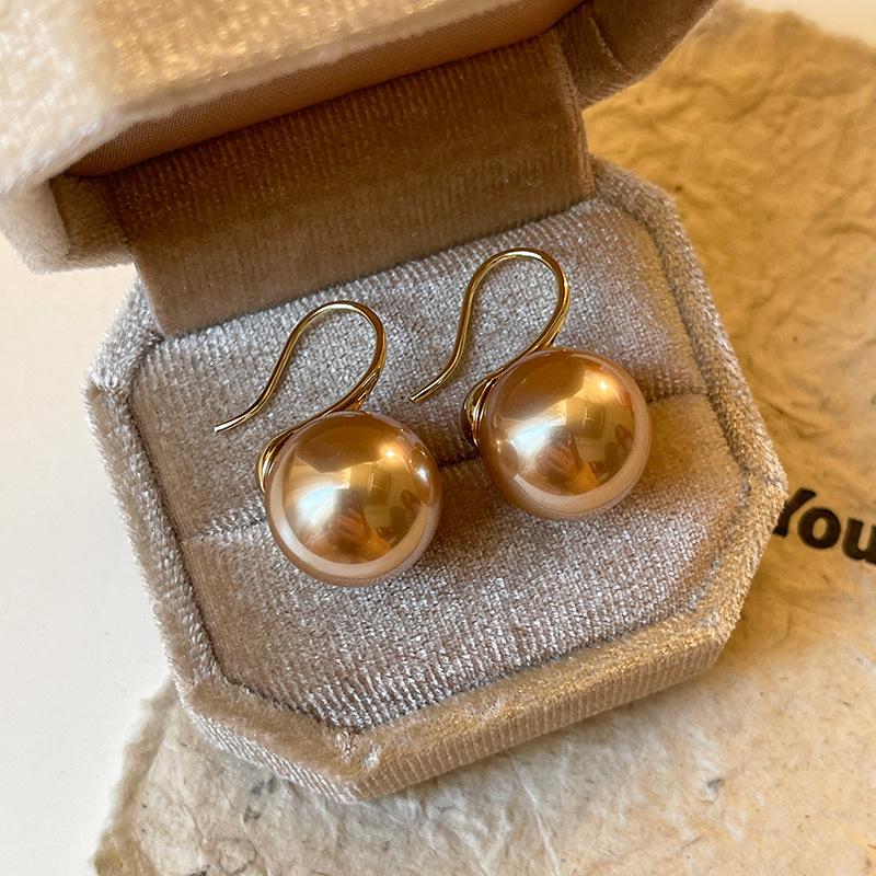 Domestic Shijia Pearl Champagne Gold High Heels Pearl Ear Hook Light Luxury Temperament Earrings Autumn And Winter Earrings