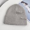 New double bow knitted hat women's autumn and winter sweet warm wool hat big head circumference show face small cold hat