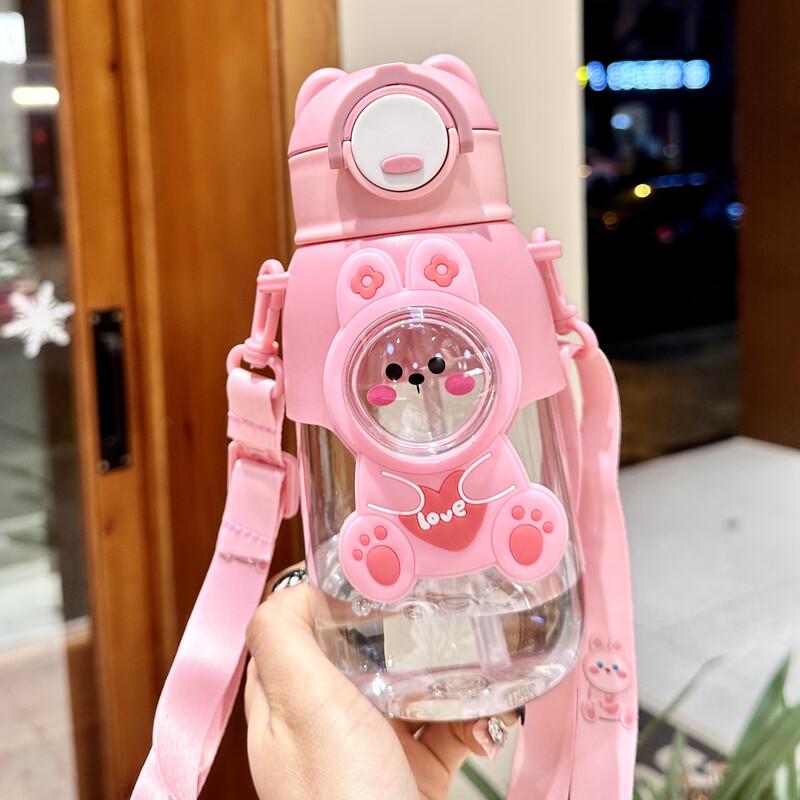 Cartoon Portable Plastic Straw Water Bottle