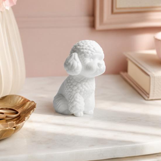 Huaqianguhh 3D Printed Cute Teddy Dog Statue, Mini Poodle Figurine, Matte Solid Black Statue with Detailed Curly Fur, Wide Anti-Tipping Base,