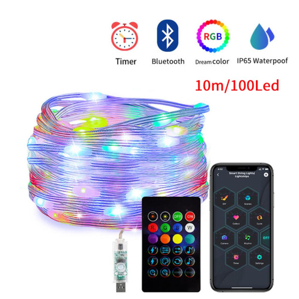 2M/5M/10M/15M/20M RGBIC LED String Fairy Lights Bluetooth String Lights Smart APP Remote One To One Control Christmas Decoration