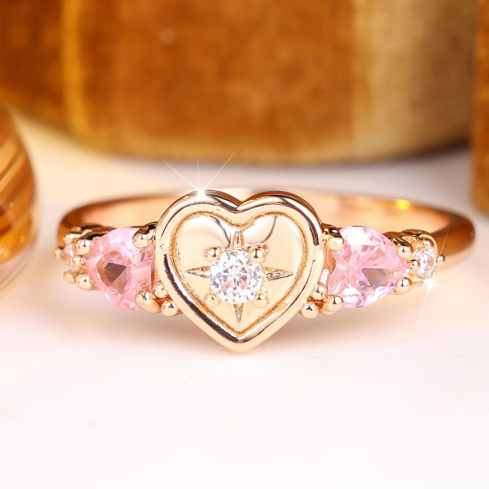 Romantic Heart Design Ring for Women Gold Plated Pink Color 2 Color Available Fashion Jewelry Gift
