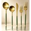 Luxury Green Gold Handle Stainless Steel Tableware Portugal Home Steak Knife, Fork, Spoon Hotel Western Cuisine Set