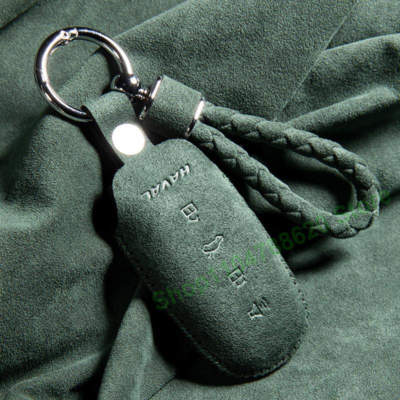 For Great Wall Haval H6 H5 Big Dog H7 Raptor H9  F7 M6 H2 Alcantara Car Key Case Bag Shell Buckle Suede Cover Keychain