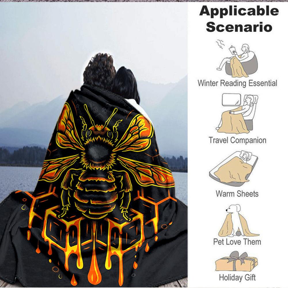 1pc Bee Honeycomb Blanket, Lightweight Flannel Throw Blanket for Sofa, Bed, Travel, Camping, Living Room, Office, Couch114