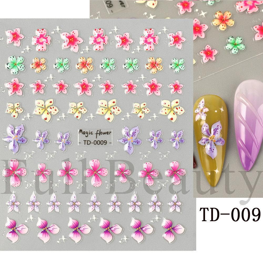 Nail Art Sticker, Embossed Three-Dimensional 5D Soft Glue, Ice-Penetrating Small Flower Ladybug Adhesive Nail Sticker
