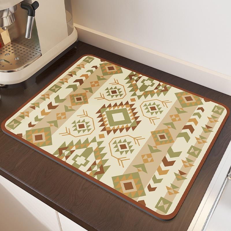 Ретро Бохо Стиль Сушильный Коврик Нескользящий Впитывающий Коврик Диатомовый Коврик для Посуды Кухонной Столешницы Сливной Коврик Кофейни Сливной Коврик 20x30cm