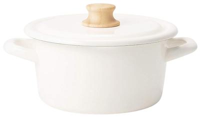 Fuji Enamel Double Handle Casserole 18cm White IH Compatible Enamel Cotton Series CTN-18W.W