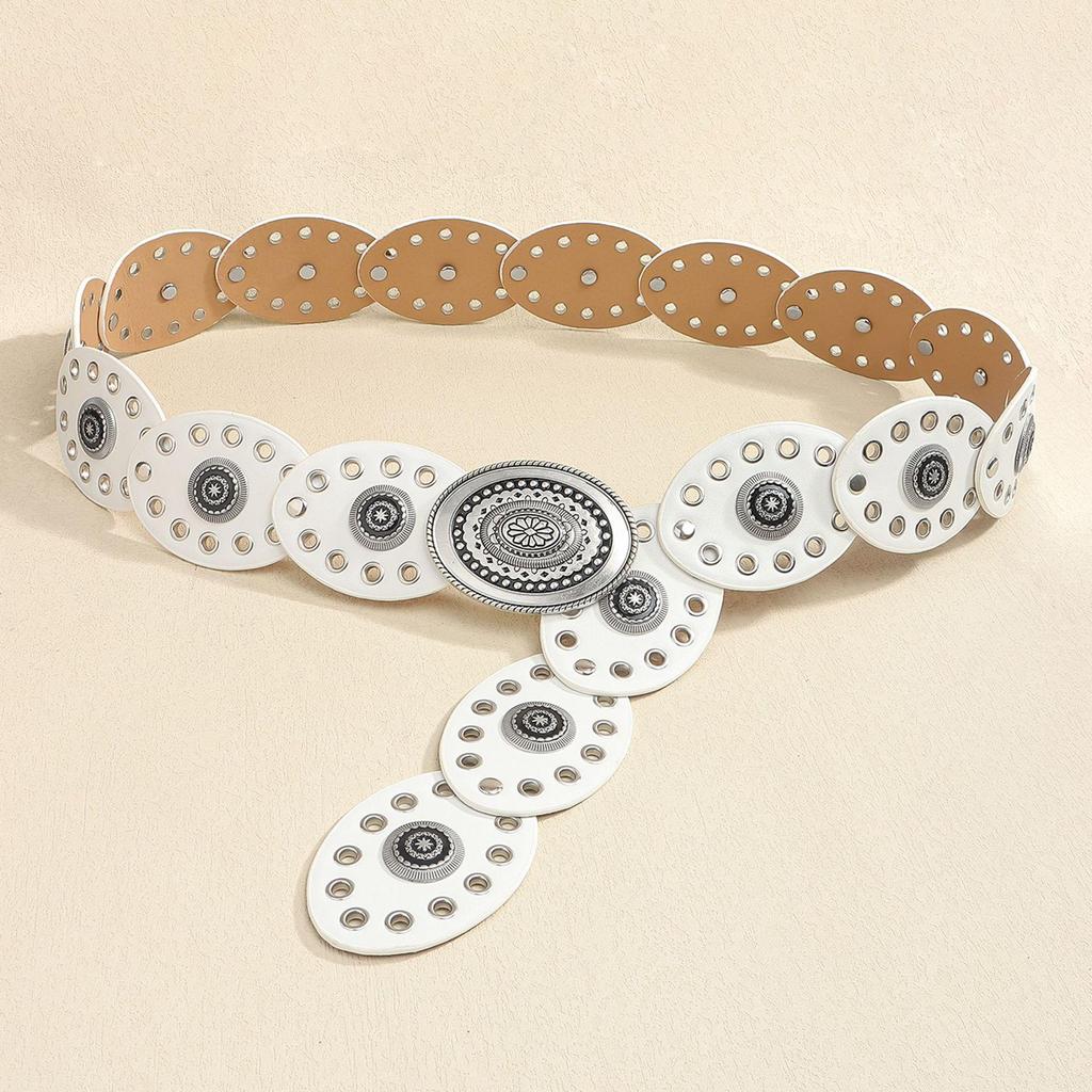 Women's Retro Wasteland-Style Oval Eyelet Waist Belt Dress