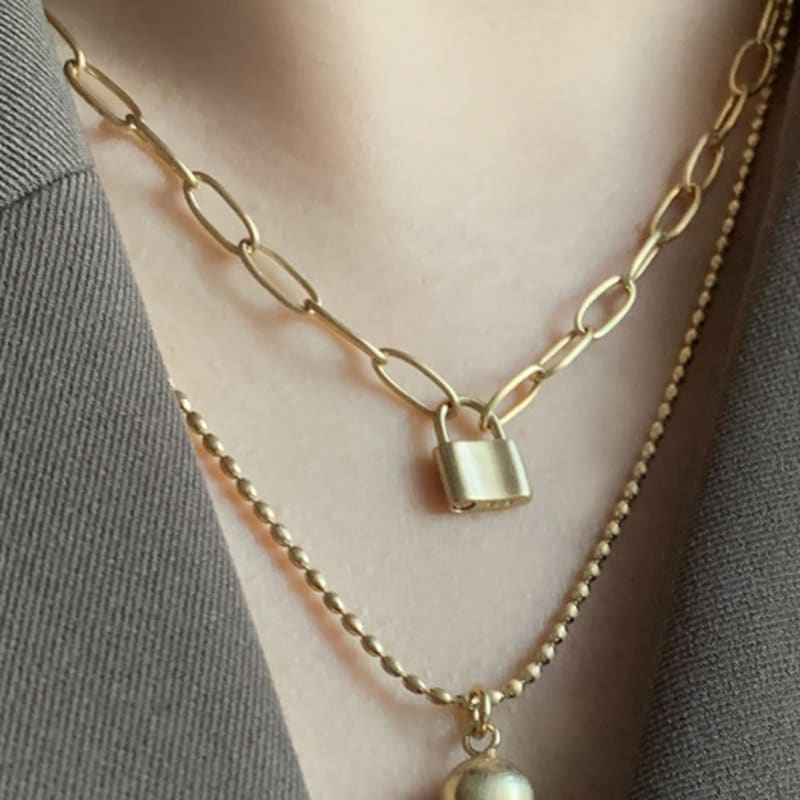 warmrecord Silver925 matte Lock chain Necklace_N028