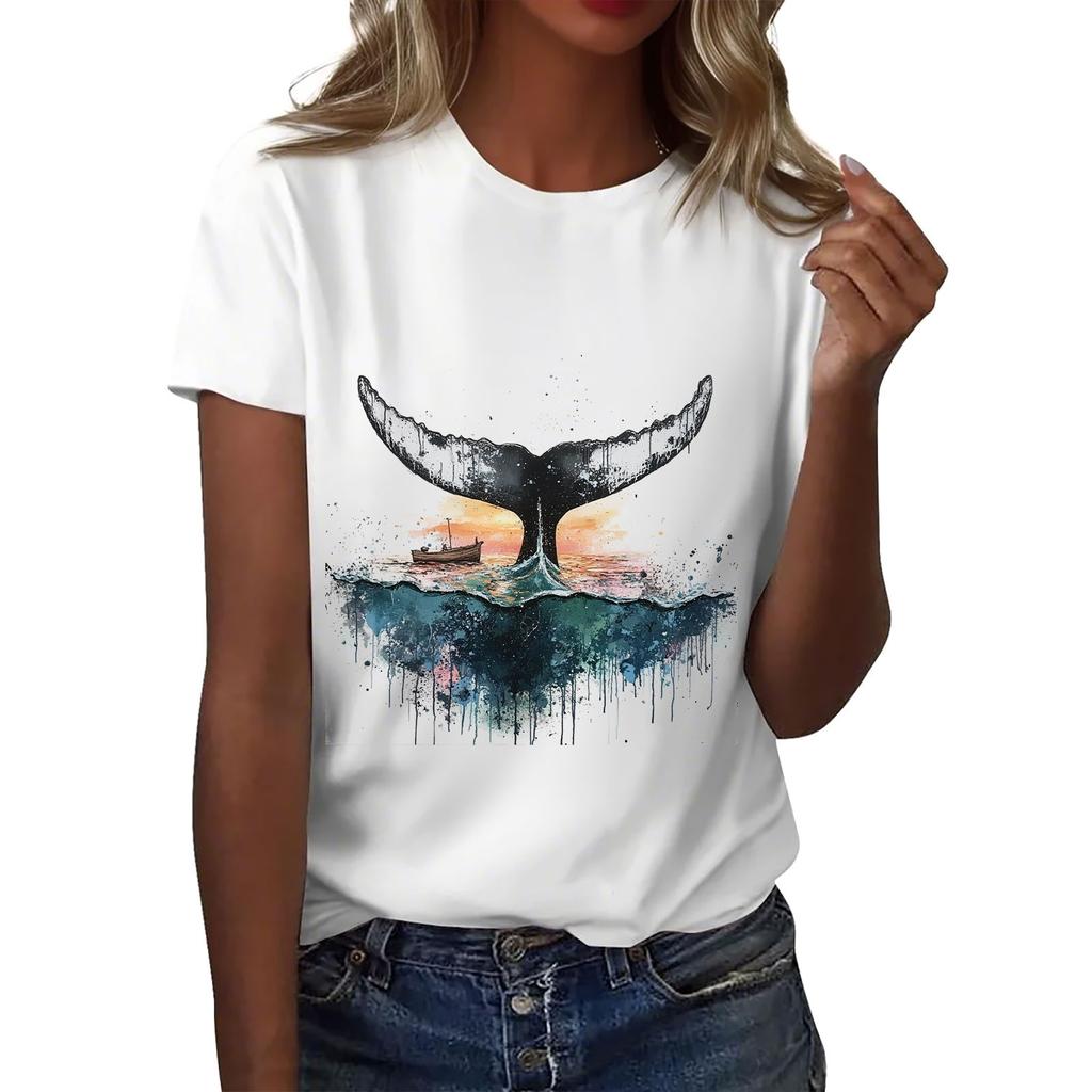 Women's Round Neck Casual Printed Short-sleeved T-shirt Top