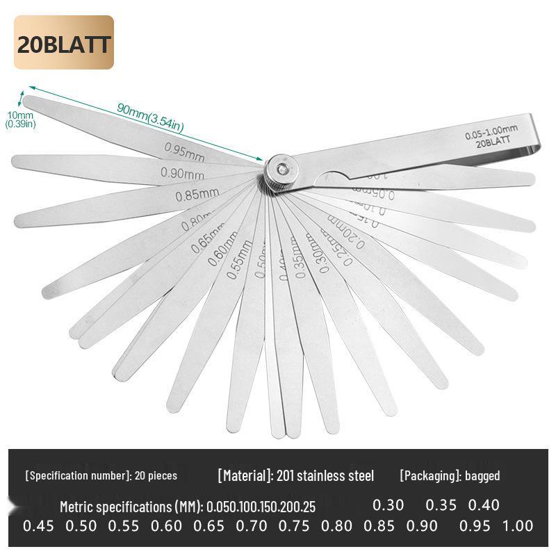 32-teiliges Fühlerlehren-Set: Ventilmesswerkzeug mit 0,04-0,88 mm Spaltgröße und 0,25 mm Kupferblech