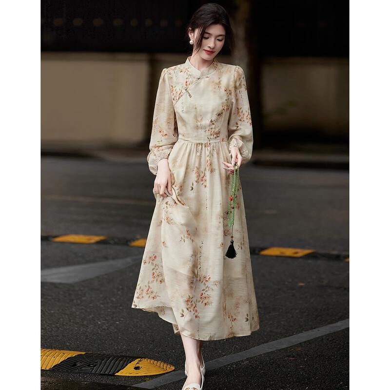

Demana New Chinese Style Oriental Print Mid-Length Dress XL