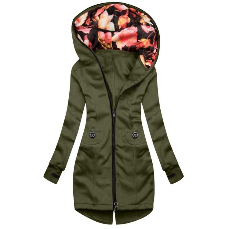 

Women s Casual Fashion Hoodie Long Sleeve Zipper Coat Color Matching Drawstring XXXL зелёный