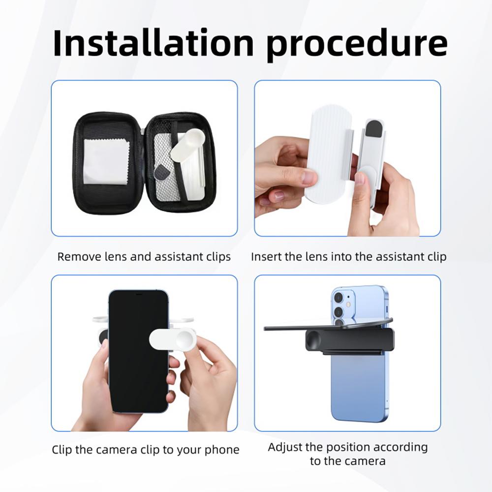 Set de clipuri de reflexie cu oglindă pentru cameră pentru smartphone portabil, cu geantă de transport, cârpă de curățare reglabilă