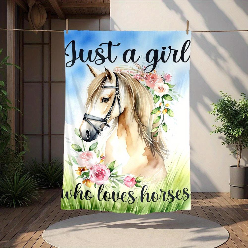 1pc Horse, Flowers, Girl Digital Printed Flannel Blanket, Super Soft Plush Fleece Bed Cover, Multipurpose Four Season Blanket for Sofa, Bed,