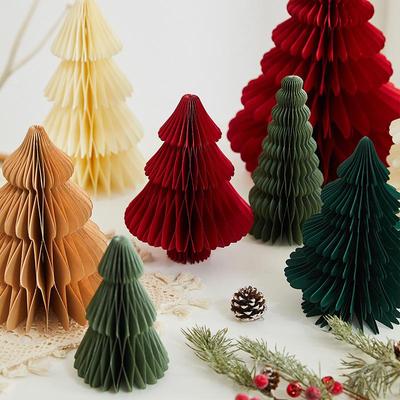 Honeycomb Paper Christmas Tree Tabletop Ornaments - Festive Photo Props and Decor for Holiday Atmosphere