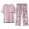 Pajamas women's summer pure cotton short-sleeved printed cropped pants thin cotton women's loungewear summer loose large size set