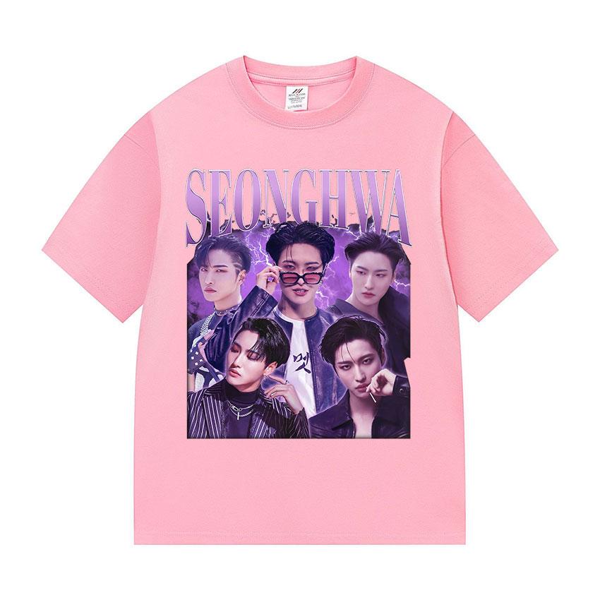 Korean Ateez Seonghwa World Tour 2025 T Shirt Men Women Retro Cotton Short Sleeve T-shirts Hip Hop Loose Kpop T-shirt Streetwear