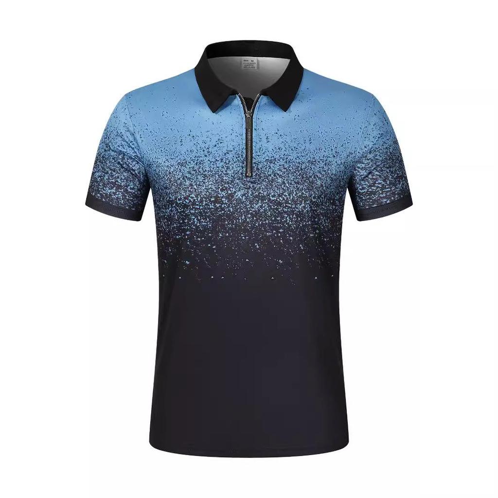 Summer Flat Cloth Polo Shirt Zip Men's Printed Crushed Dot Polo Shirt Men's Short Sleeve T-Shirt Top