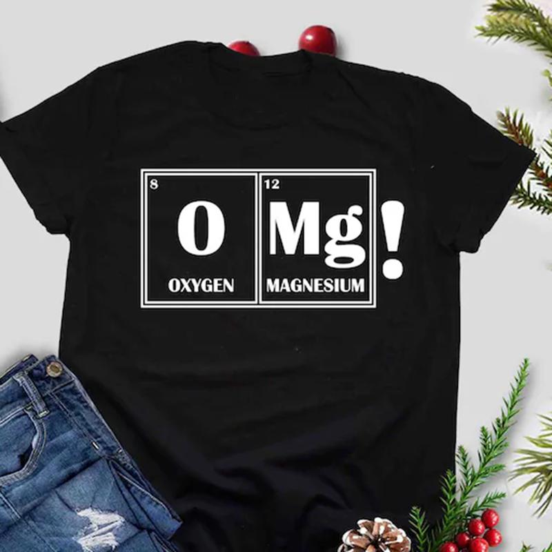 

OMG Funny Science TShirt Chemical EleUnisexts Print Short Sleeve Periodic Table Tees Womens Casual Loose Fit Crew Neck Basic Top S