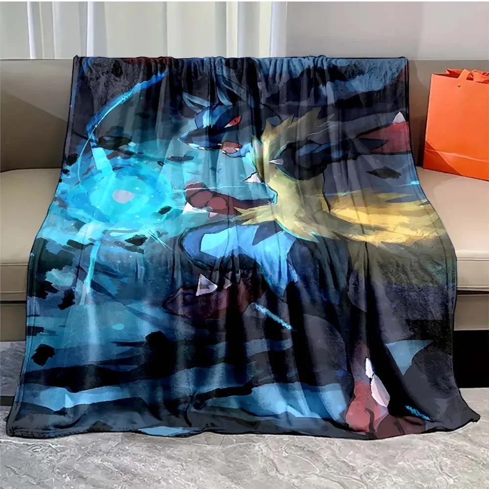 Japanese Anime Pokemon Mega Lucario Flannel Fluffy Soft Blanket Figures Home Sofa Break Blanket Children Blanket Nap Cover Kid