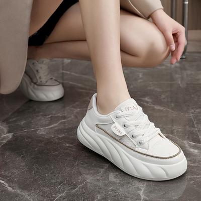 Mode Sommar Kvinnor Vita Platåskor Andningsbart Mesh Studenter Casual Skor Kvinnlig Mode Snörning Sport Platta Botten Board Shoes