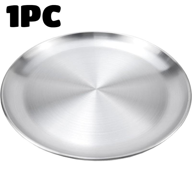 

6PC Round Plate Bone Spitting Dish Shallow Tray Stainless Steel Dining Dish BBQ Picnic Camping Fruit Food Container TablewareSet