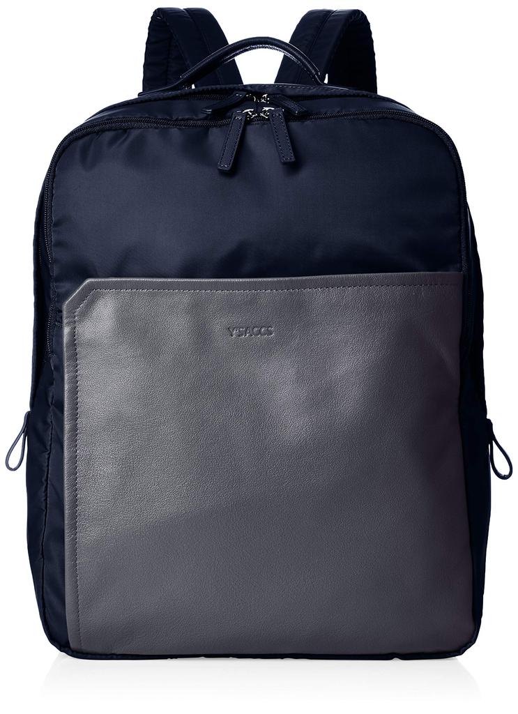 Nylon X Leather Square Backpack Dark Navy [Isaac] Y91-05-03