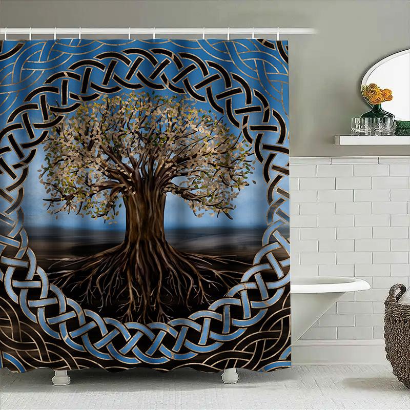 Unique Celtic Tree Shower Curtain 180 X 175Cm Waterproof Bath Decor In Gold Blue For Bathroom Aesthetic Home Decoration Artistic