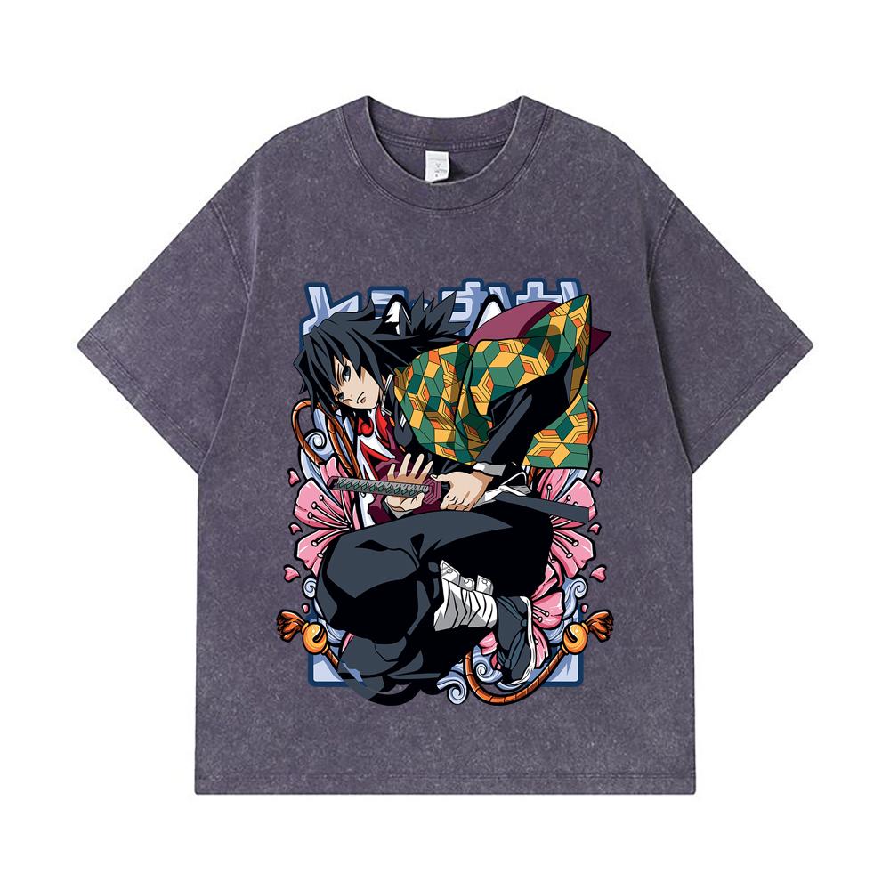 275 GSM Washed T-shirts 100% Cotton Demon Slayer V74 Tomioka Print Unisex Heavy Cotton T Shirt