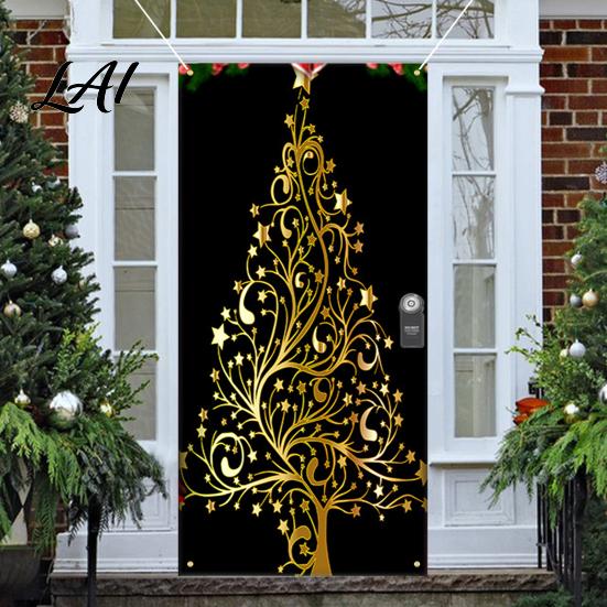 Waterproof Door Cover Christmas Colorful Print Decoration Backdrop Santa Claus Design Front