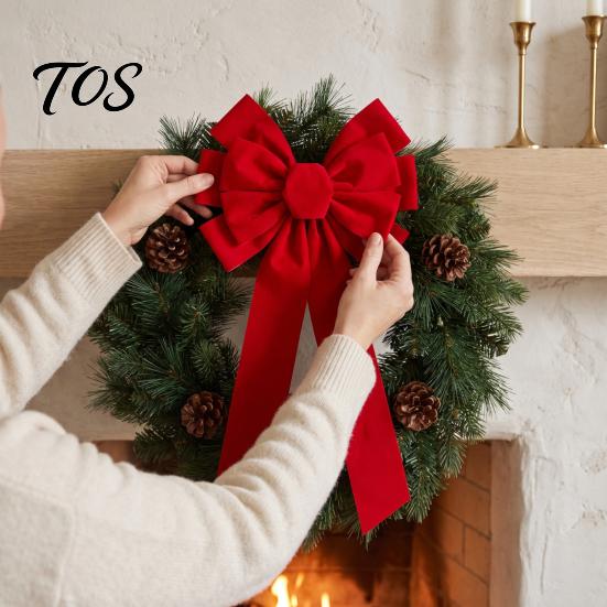 Christmas Door Hanging Bow Large Velvet Bow, Red Plush Wreath Holiday Tree Topper Outdoor Weather Resistant Decor Ornament for Valentine's Day, Home,