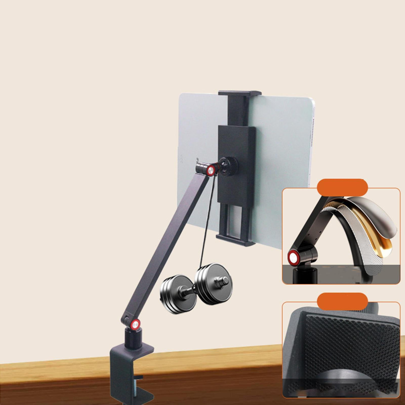 

Настольный держатель планшета с длинным зажимом для алюминиевого сплава, простая установка 5,12–9,06 дюйма Black