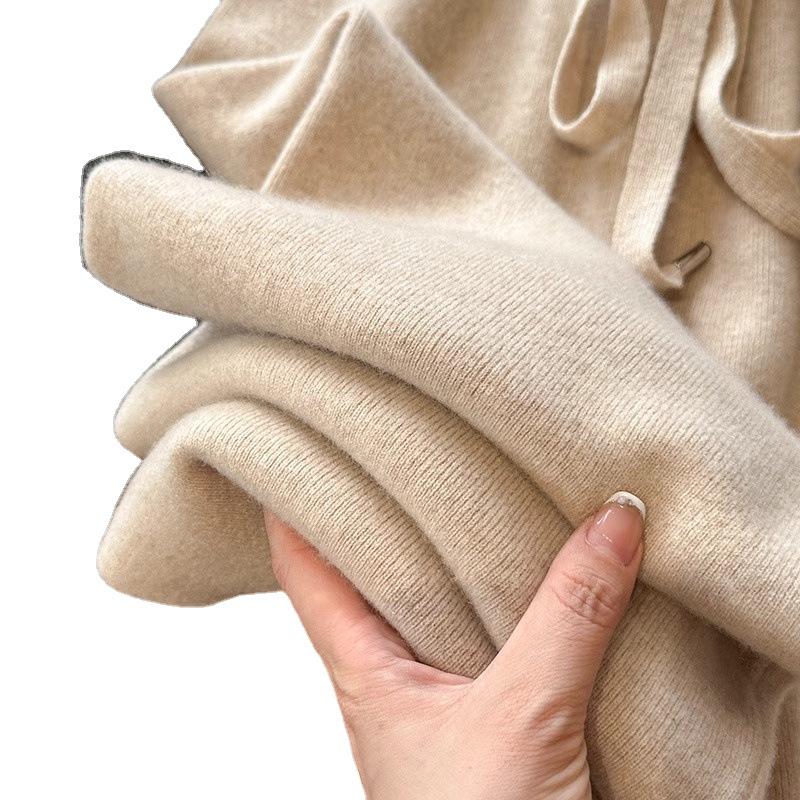 Australian First Shear Wool High-Waist Wide-Leg Women's Pants - Soft & Casual for Autumn and Winter.