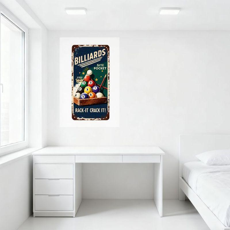 Vintage Billiards Metal Tin Sign Rustic Aged Wall Decor with Pool Balls Cues Tournay Seasonal All Nights for Bar Man Cave Home C