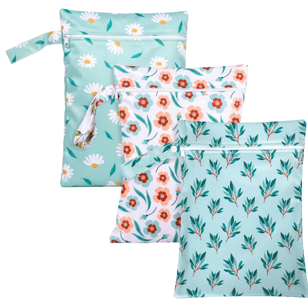 3Pcs Waterproof Wet Dry Bag Zippered Portable Travel Reusable Sanitary Storage Baby Diaper Nappy Bag Stroller Carry Handle Bag
