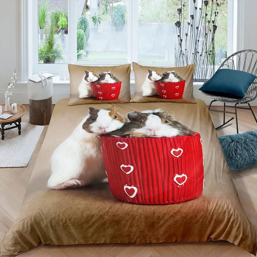 Guinea Pig Duvet Cover Set Cute Cavy Pattern Bedding Set Animal Quilt Cover For Boys Girls Garden Nature Polyester Bedding Set