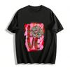 Leopardenmuster Lippen LOVE Grafik Lässiges Kurzarm Oberteil Reines Baumwoll T-Shirt