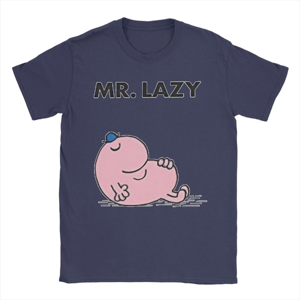 Mr Men Little Miss Mr Pigro T-shirt Uomo 100% Cotone Top Camicie Casual Girocollo Manica Corta