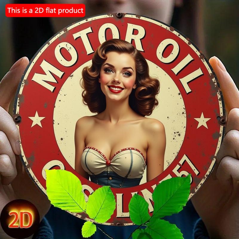 2d Flat 20*20cm Wooden Logo, Retro Motor Oil Advertising Decoration Sign, Suitable for Homes, Laundry Rooms, Gyms, Cafes, Rooms, Terraces, Kitchens