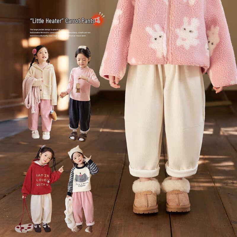 LUSON Little O Baby Girls Corduroy Fleece-Lined Tapered Pants 130