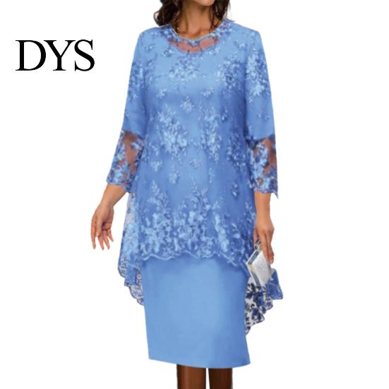 Midi-Kleid 1 Set Schal Blumenmuster Bestickte Spitze Elegant Bodycon Rundhalsausschnitt Wadenmitte Formell für Party Damen