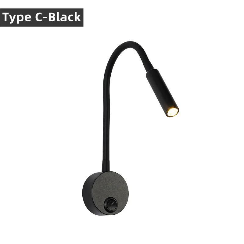 Lampă de perete cu LED-uri reglabilă pentru citire, 3W, furtun flexibil, aplice montată pe perete, pentru dormitor, pentru studiu, cu lampă de masă întrerupător