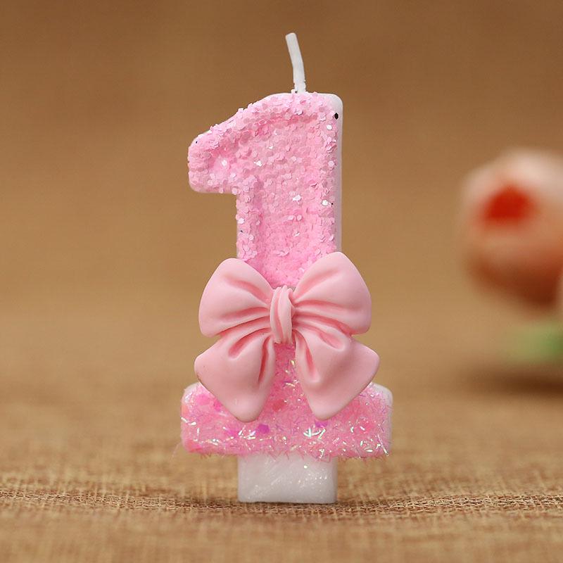 Digital Luminous Pink Bow Candle Birthday Cake Decoration In Clear Box