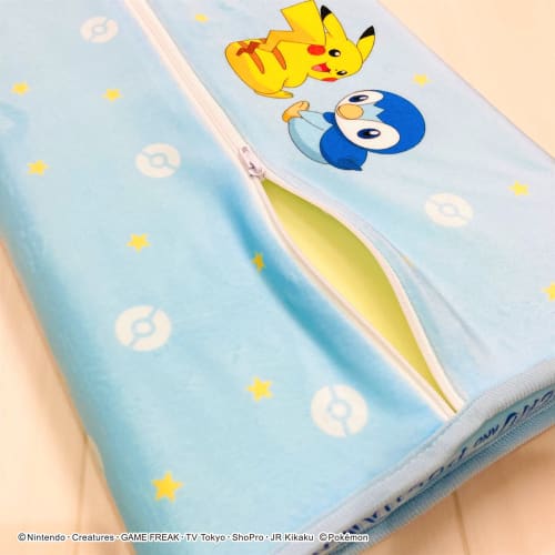 MORIPiLO Kids' Low-Profile Pillow, Pok?mon Pikachu and Piplup Junior Soft Memory Foam Pillow, Blue, 35x25x5cm, Skin-Friendly Microfabric, Washable, wi