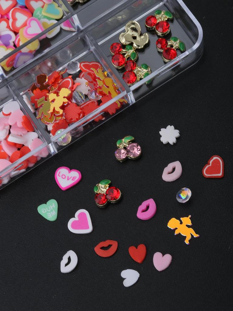 Gold Cherry Resin Heart Mouth Flower Nail Charms 1Box DIY 3D 2025 Gift For Girls