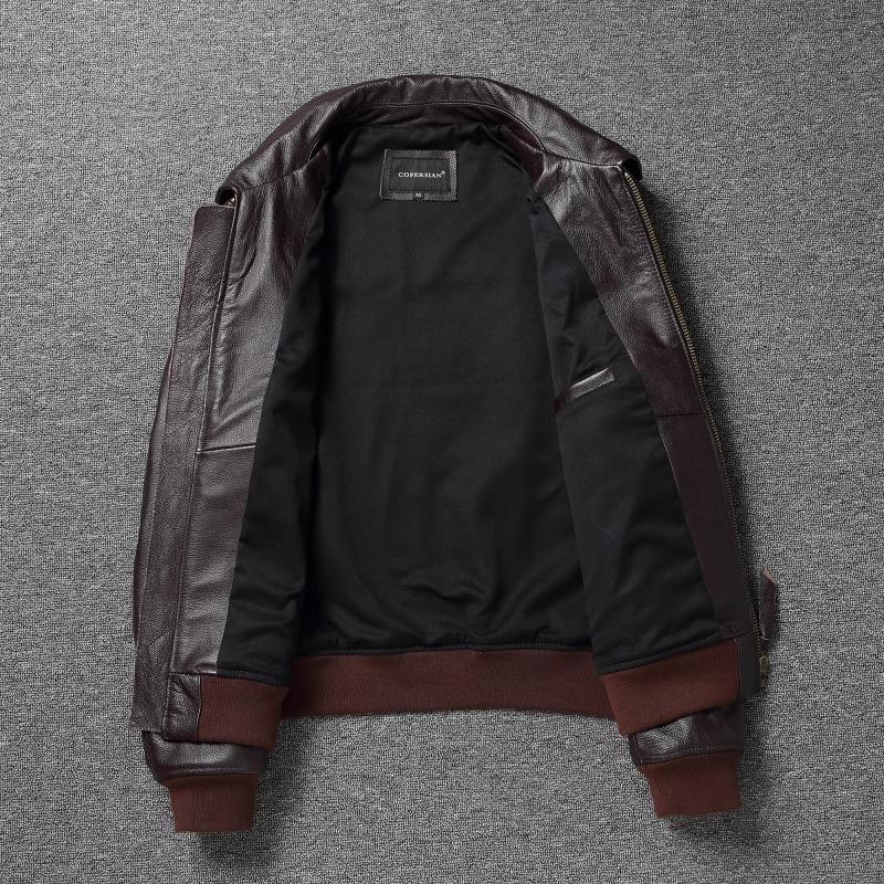 Chinese Size Vintage Brown First Layer Cowhide High Waisted Men Leather Jacket 45P Flight Coat Lapel Short Leather Jackets Pilot Jacket